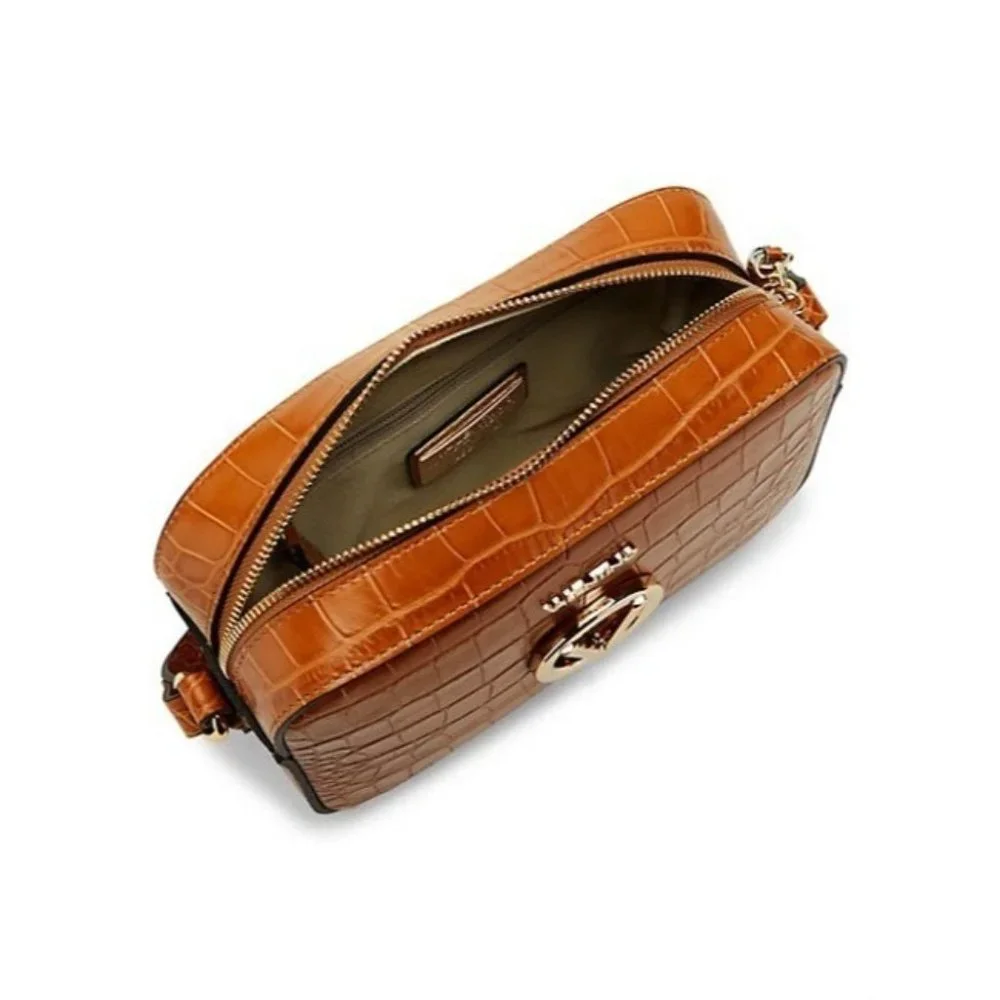 Mario Valentino Babette Croc Embossed Caramel Leather Cross Body Bag - Picture 10 of 11
